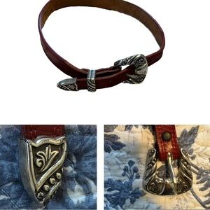 Nocona Belt Leather Red Western with Silver Hardware Size 21” - 24 1/2”